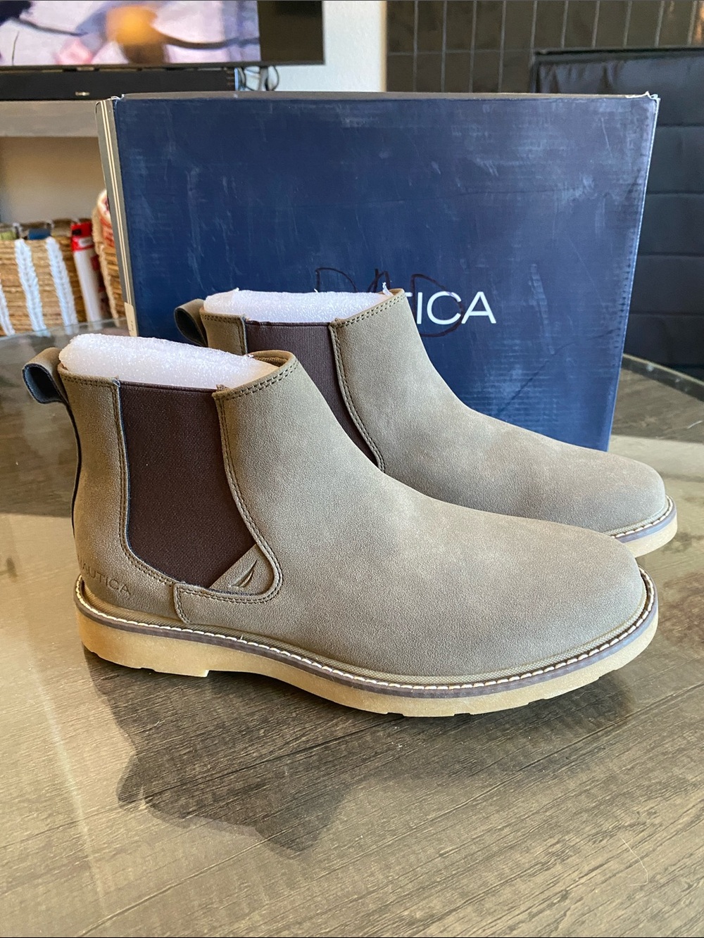 Nautica Men’s Taupe Suede Chukka Chelsea Boots